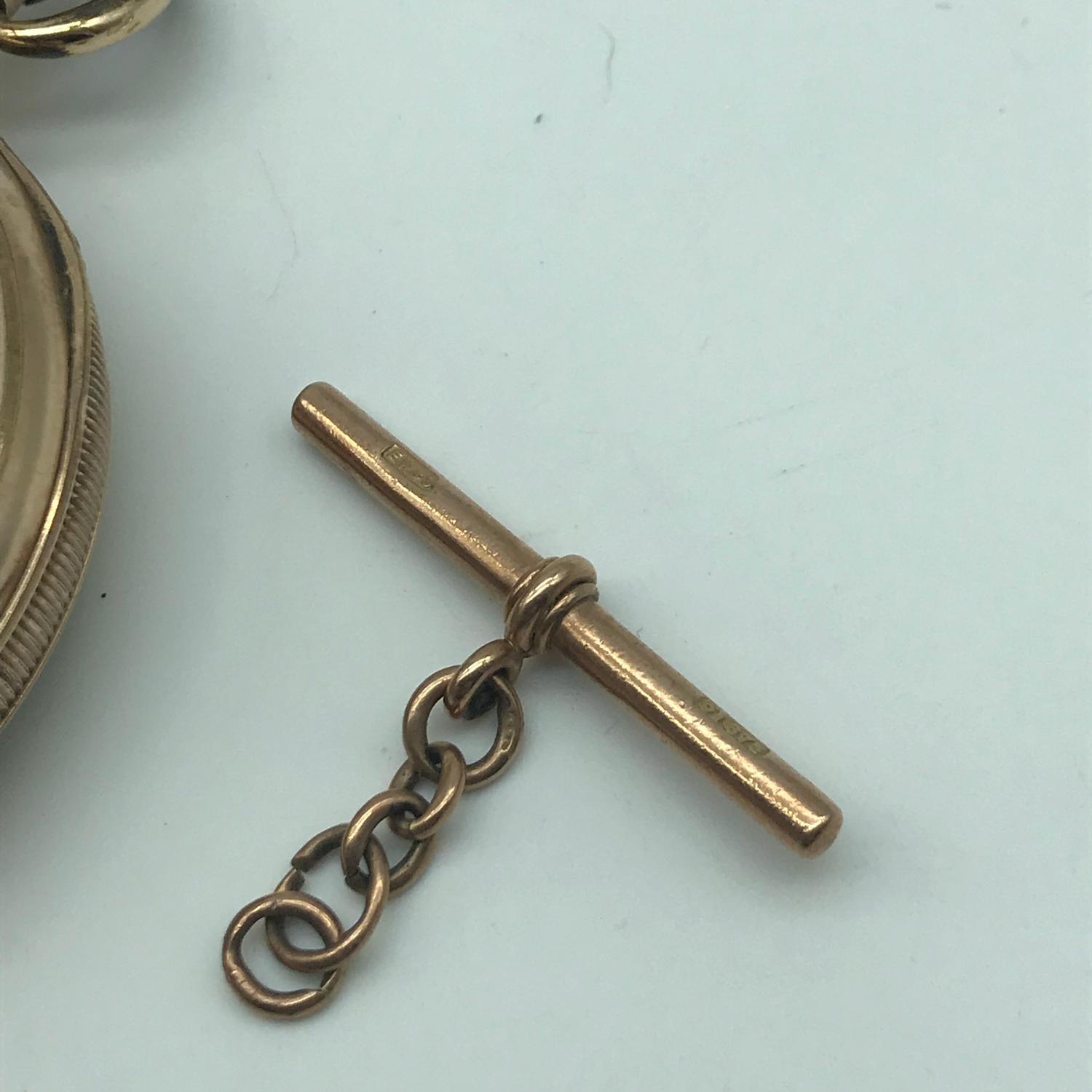 A gold plated 15 jewel lever pocket watch, in a working condition, together with a 9ct gold T-bar - Image 3 of 3