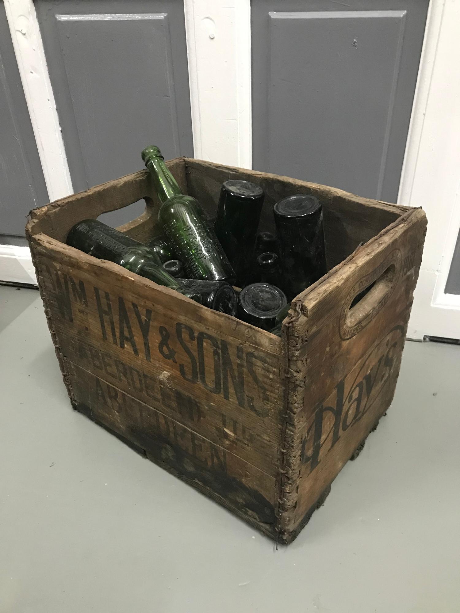 A Vintage wooden crate advertising William Hay & Sons Aberdeen Ltd, Together with a collection of