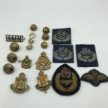 A Lot of Military Cap badges and patches, Includes WW2 Indian Army Ordnance corps cap badge,