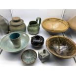 A Lot of various vintage studio pottery bowls, vases and cup, Most have signatures to the bases.