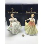 Two Royal Doulton lady figurines with boxes, Lucy & Deborah.