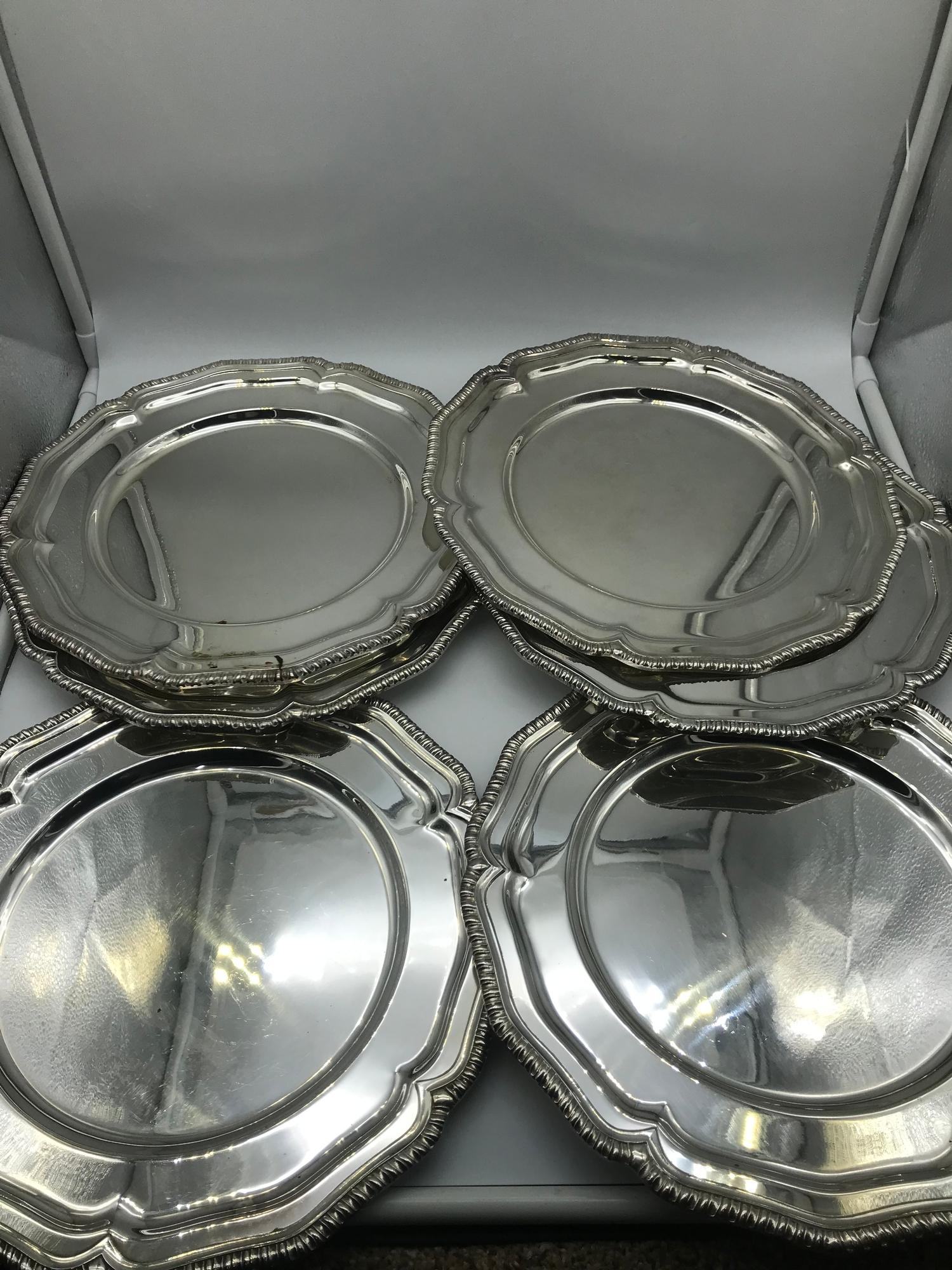 A Lot of 6 silver plated serving plates stamped C.S with a Crown & Shield marking