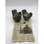 Katie Horsman (1911-1998) stoneware chicken figures, comes with newspaper cutting, Textured bodies