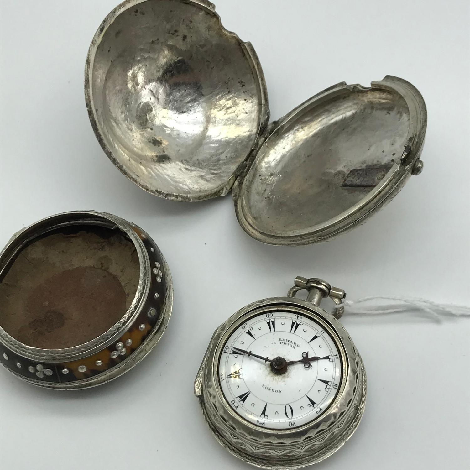 A Victorian Edward Prior of London, Triple silver and tortoise shell cased Verge fusee movement - Image 4 of 8