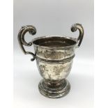 A Birmingham silver two handle trophy, Maker Joseph Gloster Ltd, Measures 16cm in height. weighs 218