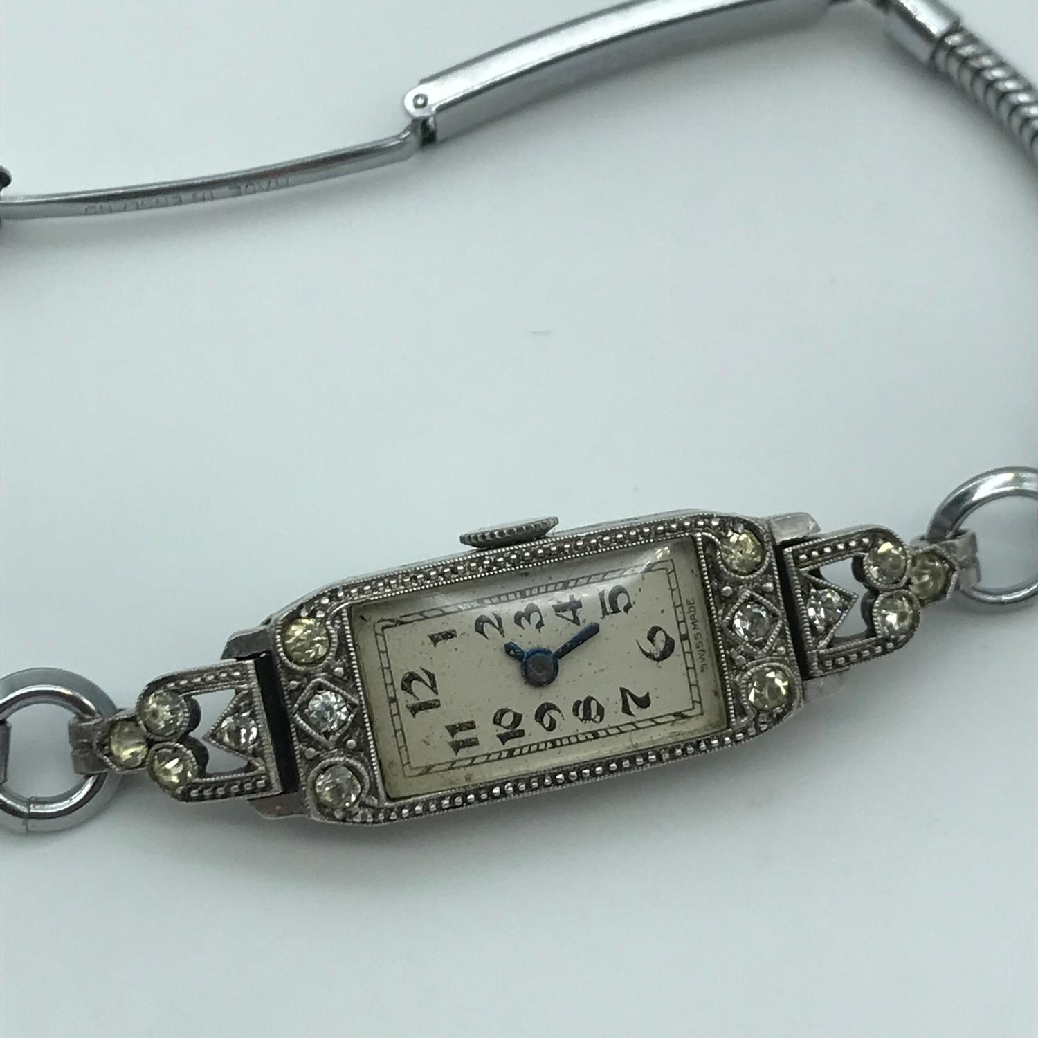 A Ladies Art Deco cocktail watch fitted within a 925 casing and plated bracelet, 6 Jewels and - Image 2 of 2