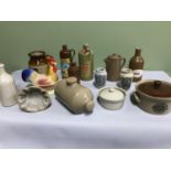 A Selection of Stone ware bottles, jelly mould, Two Pure fresh cream jars and cockerel egg storage