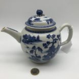 Antique Chinese teapot early 19th century blue and white landscape scene.