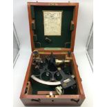 Boxed Sextant by Henry Hughes & Sons of London. WW2 Era English marine instrument with black