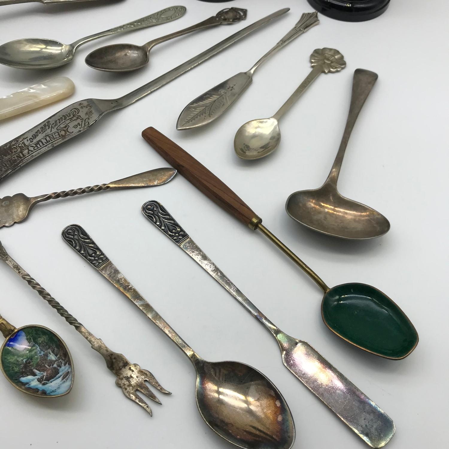 A Lot of silver plated and E.P. spoons, letter opener and 3 various sized trophies - Image 4 of 5