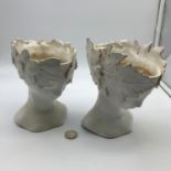 A Pair of antique head studies designed with leaf crowns, finished with a white glaze paint.