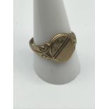 A Birmingham 9ct gold signet ring, Ring size U 1/2. Weighs 4grams