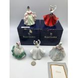A Lot of 5 Miniature Royal Doulton figurines includes two boxes.