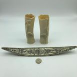 Ancient tribal bone carving, possibly Chinese in origin and possible oracle manuscript. Together