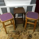 A Pair of vintage stools together with oak two tier lamp table.