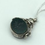 A Chester silver swivel fob, Designed with two pieces of agate stone, Engraved with a Thistle to the