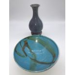 Chinese Porcelain Flambé Bottle Vase together with a Chinese pottery bowl.