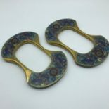 A Pair of Chinese Cloisonne enamel & gilt bronze horse stirrups, Qing dynasty 18th/ 19th century,