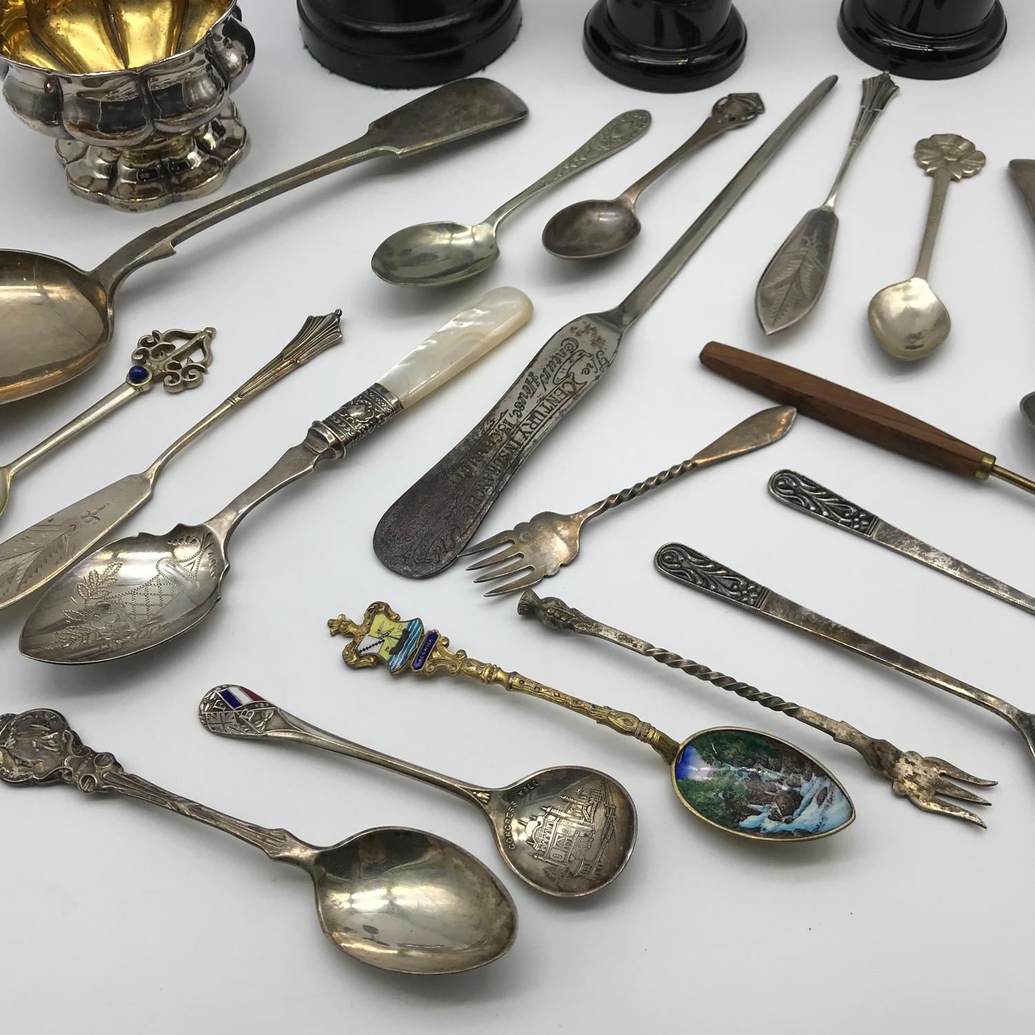 A Lot of silver plated and E.P. spoons, letter opener and 3 various sized trophies - Image 3 of 5