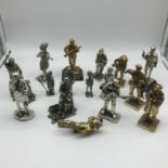 A Collection of silver plated and gilt military and worker figures