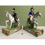 A Large pair of Capodimonte soldiers on horse back. Measures 39cm in height
