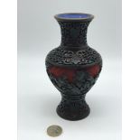 A Red and black Cinnabar vase, Measures 16.5cm in height