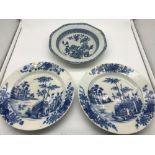 A Lot of three 18th/ 19th century Chinese blue and white hand painted plates/ bowls