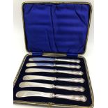 A Box set of 6 Sheffield silver handle butter knives, Maker William Yates & dated 1925.