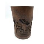 Antique Chinese Bamboo carved brush pot, Measures 20cm in height