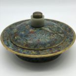 A cloisonné enamel bronze spitton and cover, zhadou 17th century The domed cover bearing a finial