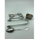 A Lot of 6 items of various silver, Which includes Georgian tea spoon, Georgian London silver