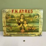 Replica Advertising board sign for F.H.AYRES Manufacturer of Indoor & Outdoor Games & Sports.