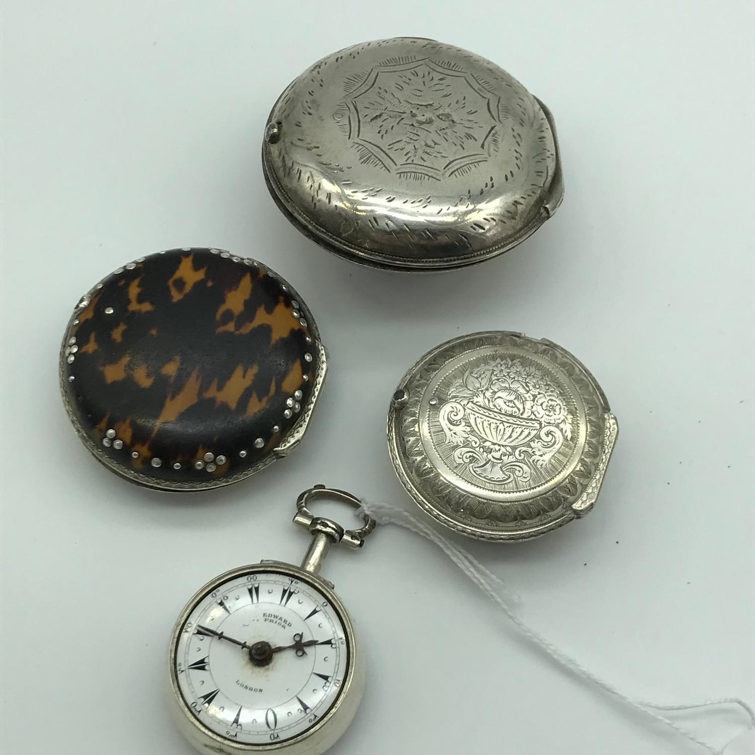 A Victorian Edward Prior of London, Triple silver and tortoise shell cased Verge fusee movement - Image 6 of 8