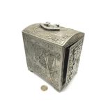 An Antique Silver plated Chinese wine tea caddy fitted with 3 wooden drawers, Beautifully designed