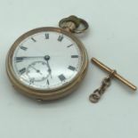 A gold plated 15 jewel lever pocket watch, in a working condition, together with a 9ct gold T-bar