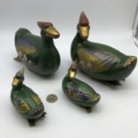 A family of four cloisonné enamel Mandarin ducks 20th century, Measures 14x18x8cm