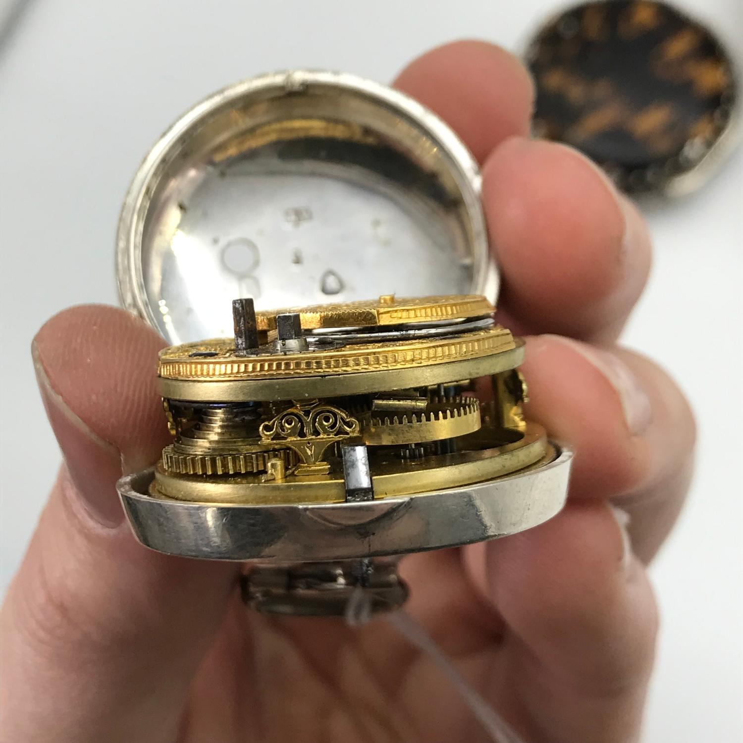 A Victorian Edward Prior of London, Triple silver and tortoise shell cased Verge fusee movement - Image 8 of 8