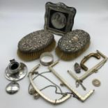 A Lot of silver and silver plated items, Includes two Birmingham silver brushes, Birmingham silver