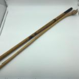 Bamboo swagger stick together with bamboo cane (damaged) with unusual end. Swagger stick measures