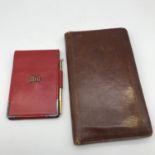 Asprey London red leather and London silver trim note pad with rolled gold pencil, Together with a