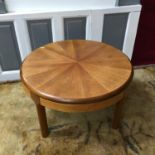 A Mid Century teak round side table/ coffee table. Measures 41cm in height & 71cm in diameter