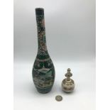 A Lot of two 19th century hand painted Japanese vases. Bottle neck vase measures 28cm in height