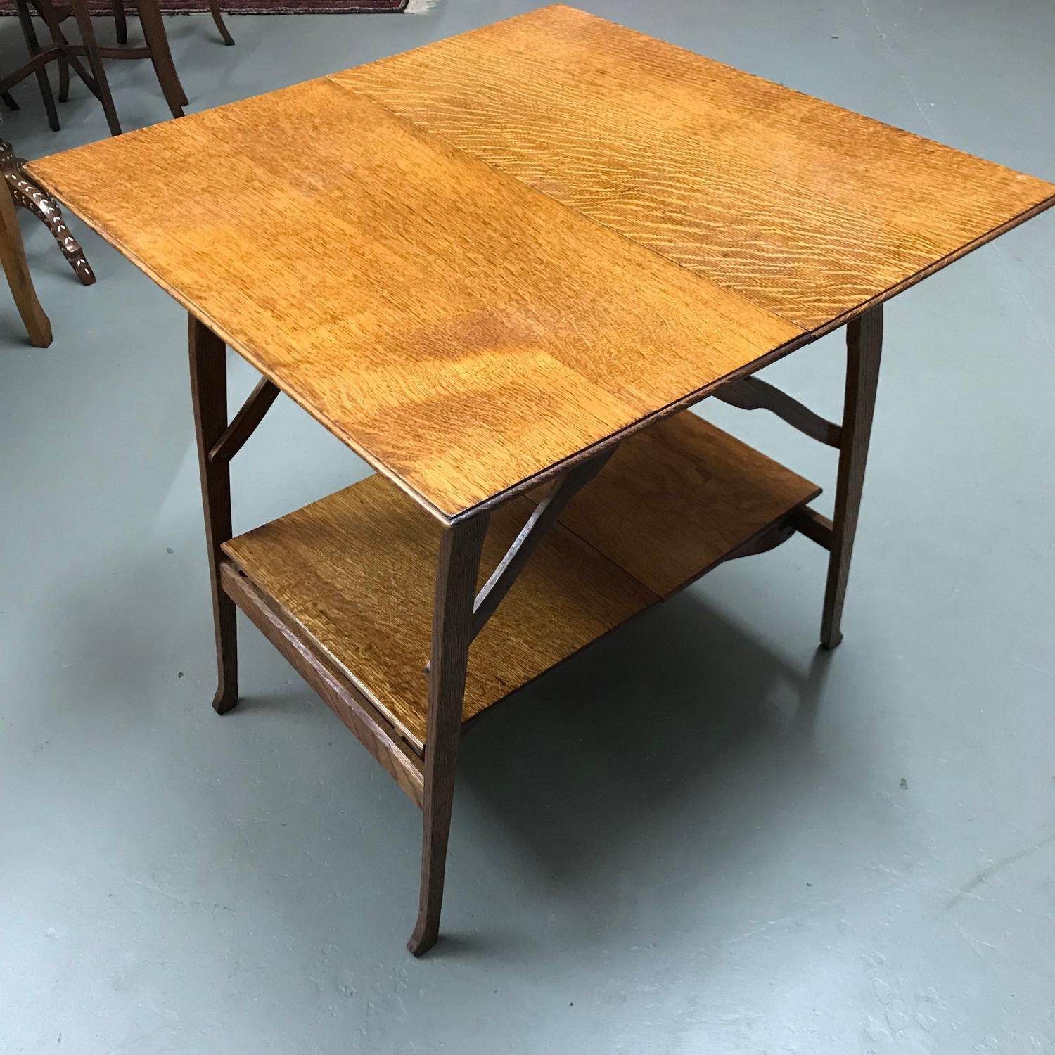 An unusual folding two tier table made from oak, Measures 67x65x65cm - Image 2 of 2