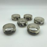 A Set of 6 Solid silver Islamic Niello silver napkin rings