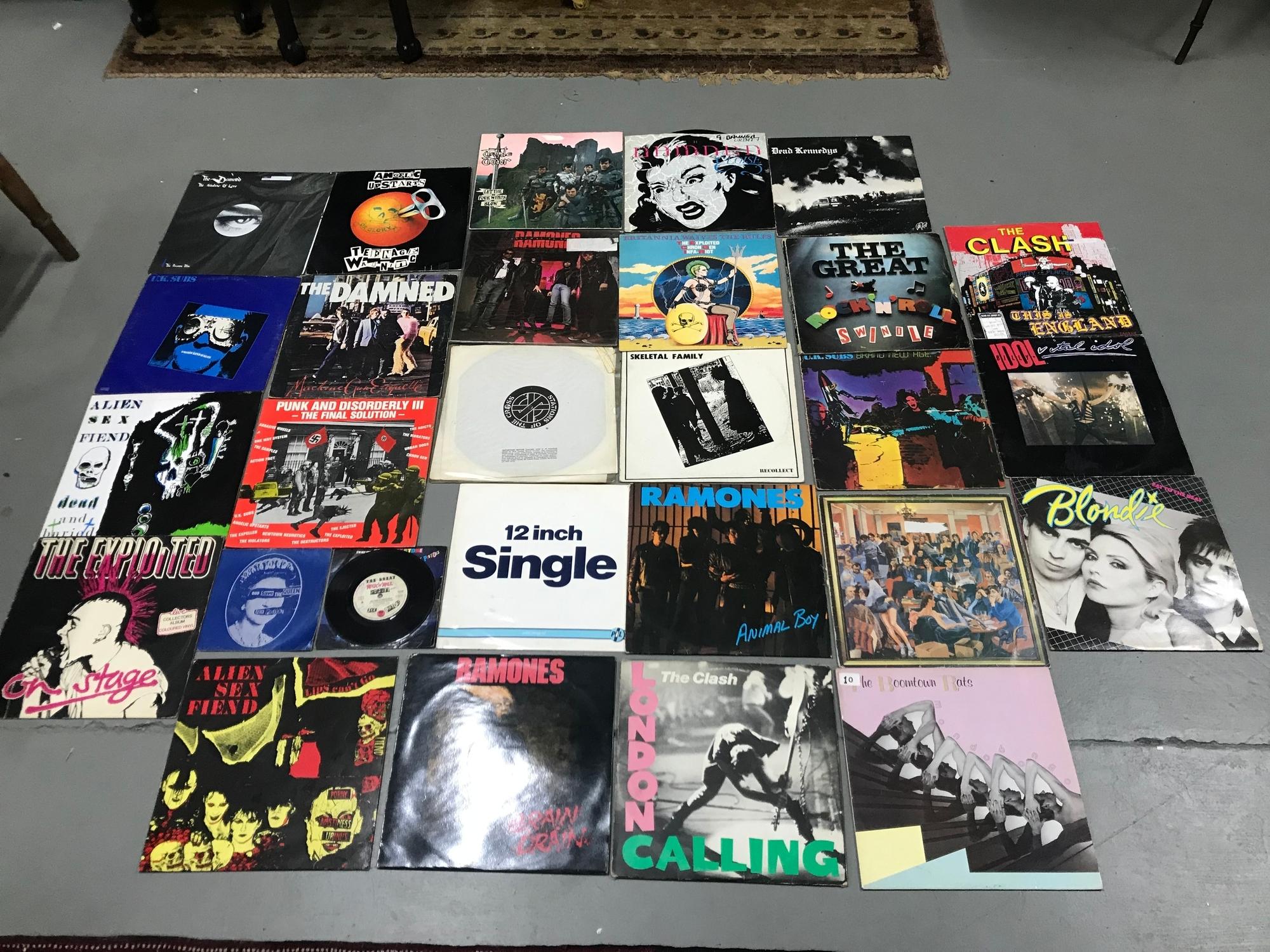 A Collection of Punk LP Records, Includes The Damned, U.K.Subs, Alien Sex Fiend, The Exploited,