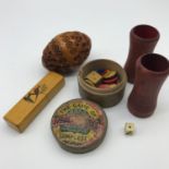 A Lot of collectable odds which includes Pomander egg made from a coquilla nut, Mid 20th century