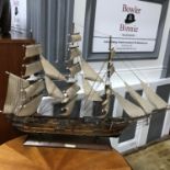 A Vintage large galleon ship model 'Fregate' Measures 61cm tall.