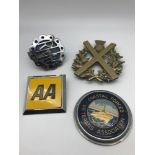 A Lot of three vintage car badges, Rare 'Coastal Forces, Veterans association' car badge & brass