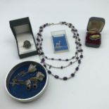 A quantity of silver jewellery which includes Vintage Sterling Silver and Marcasite ring &