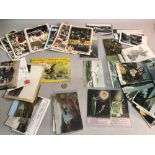 A collection of vintage postcards, cigarette cards & sporting posters etc